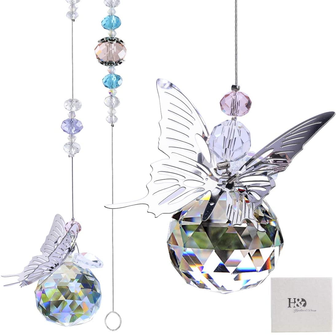 Crystal Ball Rainbow Maker Hanging Suncatcher Home Window Butterfly Decor Gift 