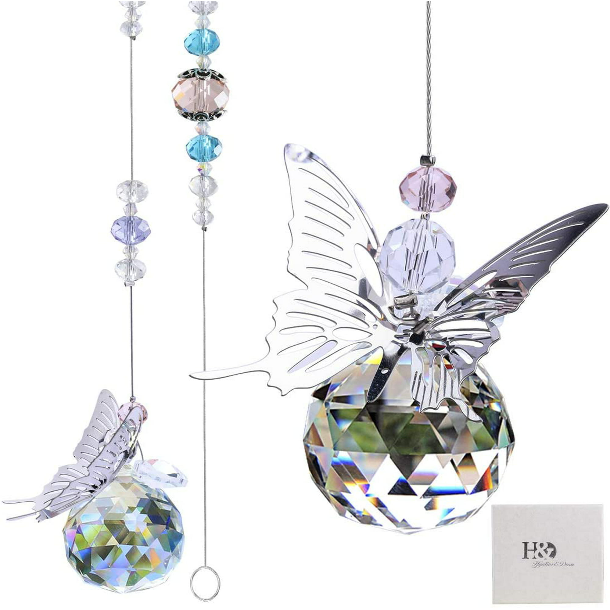 Attrape-soleil papillon en métal, boule de cristal suspendue