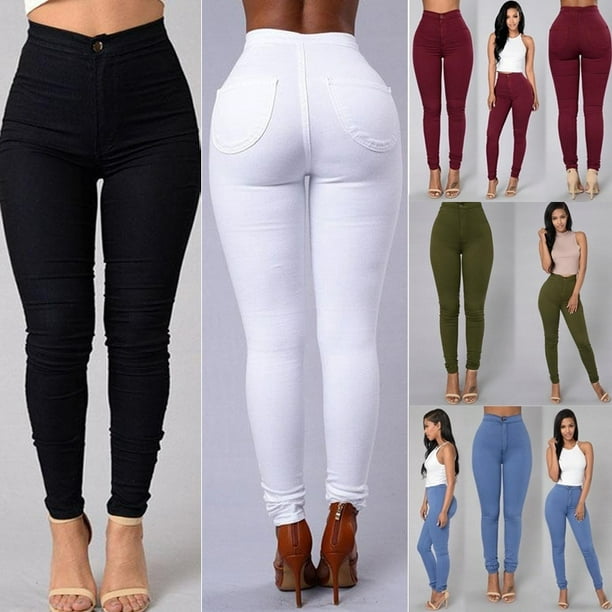 Pantalon Stretch pour Femmes en Coton Jeans Skinny Pantalon Taille Haute S  - 3XL 