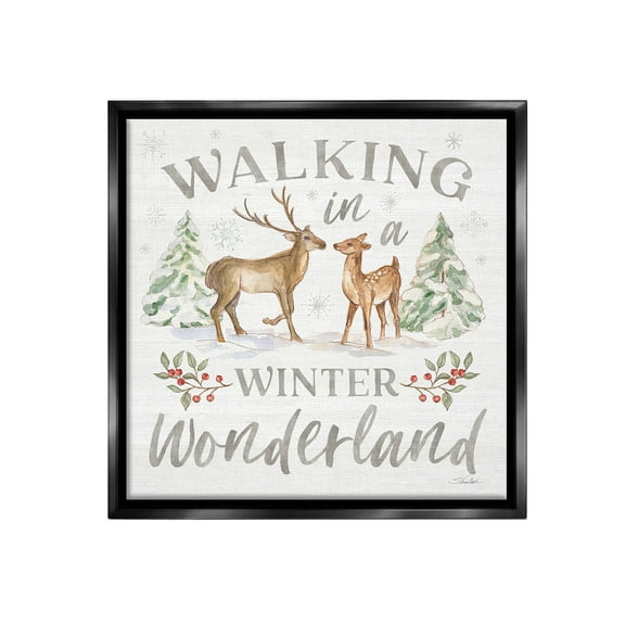 Stupell Industries Winter Wonderland Snow Scene Holiday Painting Black Floater Framed Canvas Art Print Wall Art, 18 x 18