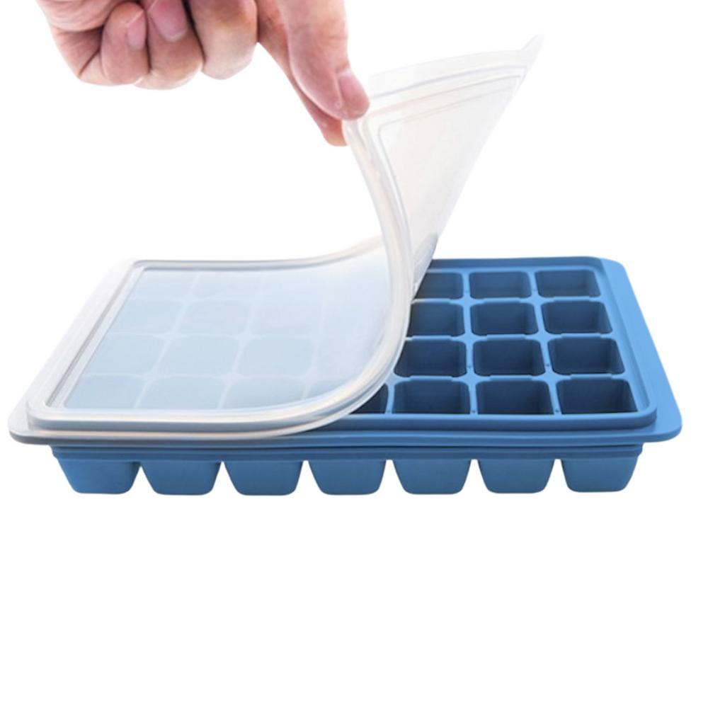 Ice Cube Tray with Lid Cover Reusable Easy to Release Silicone Standard Block 