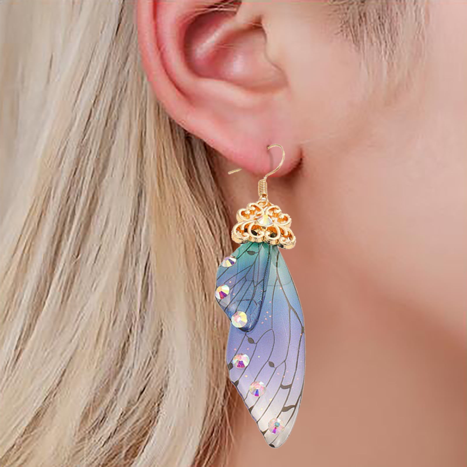 Gold wing earrings gold dangle earrings gold filled earrings fairy wing earrings cute gold earrings angel wings gold wing jewelry