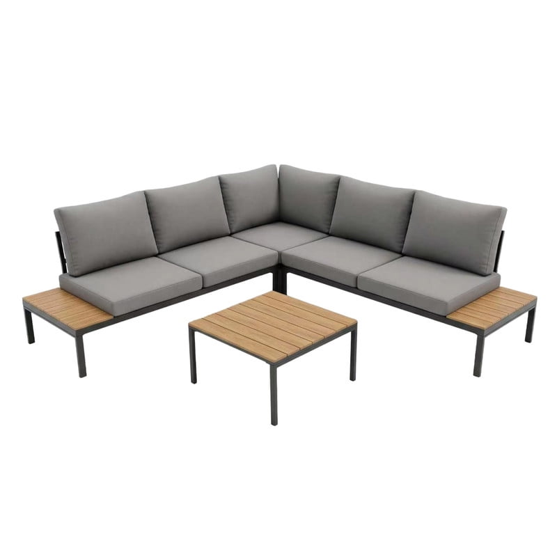 4-Piece Patio Furniture Sofa Set with Coffee Tables and Cushions, Modern L-Shaped Outdoor Sectional Sofa Set with Side Storage for Garden, Backyard, Poolside