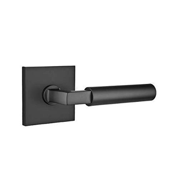 emtek square rosette passage set with matching finish hercules lever - choice of left/right handing and 7 finishes - 5110hecrhus19 - right handed (rh) - flat black (us19)