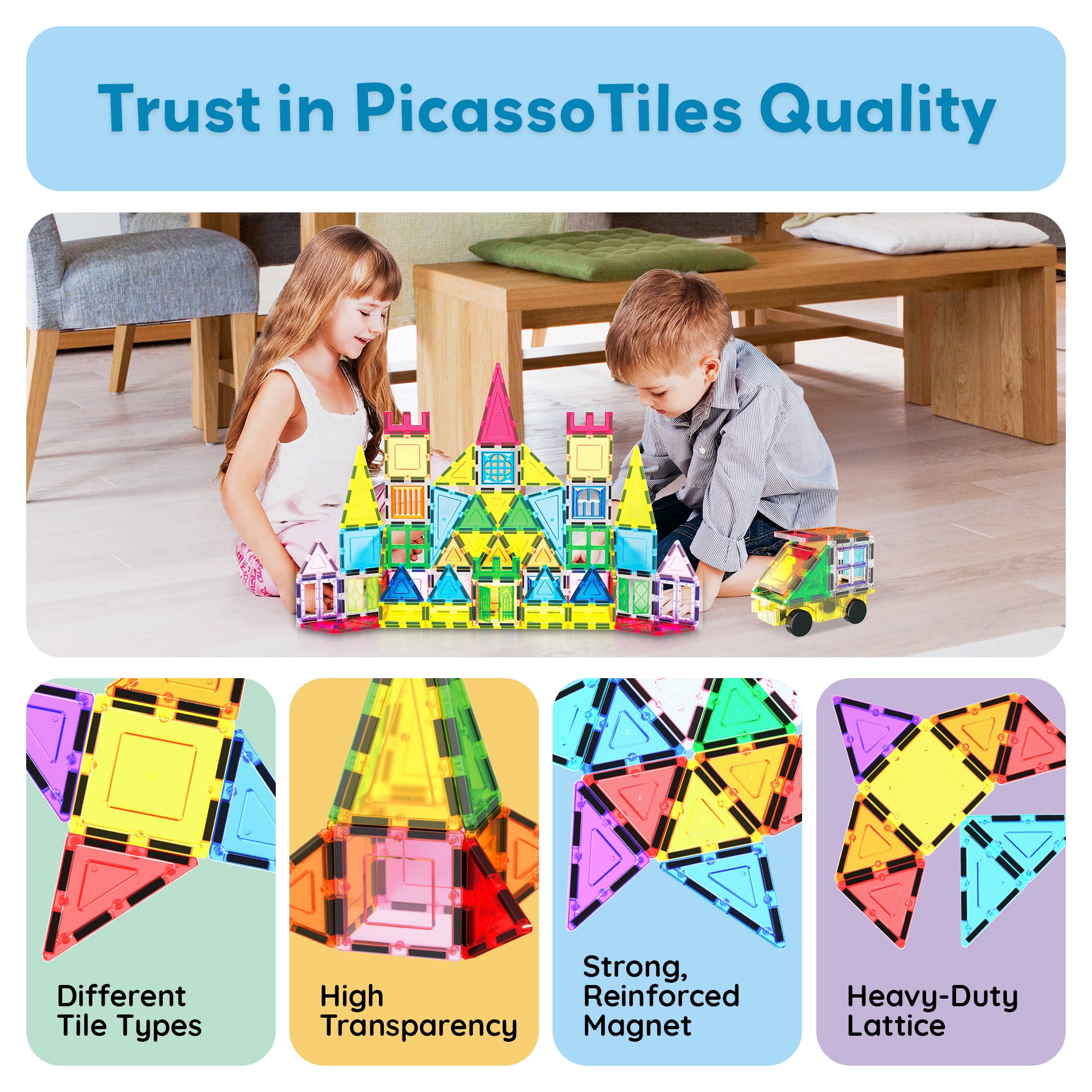 PicassoTiles Magnetic Tiles for Kids with Tote Bag – 101PCS STEM Construction Building Blocks Educational Toy Set
