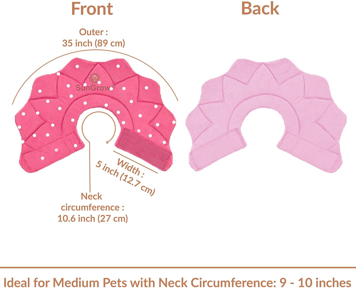 SunGrow Post-Surgery Soft Cone Dog & Cat Recovery Collar, Pink, Medium