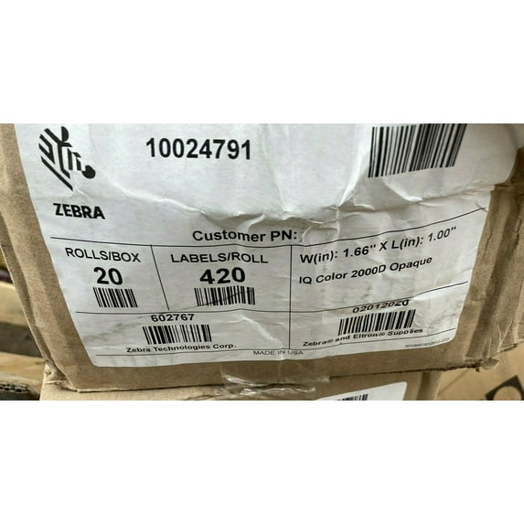 Zebra-10024791- (20Rolls/420Labels) 1.656inX1.000in-IQ Color 2000D Opaque