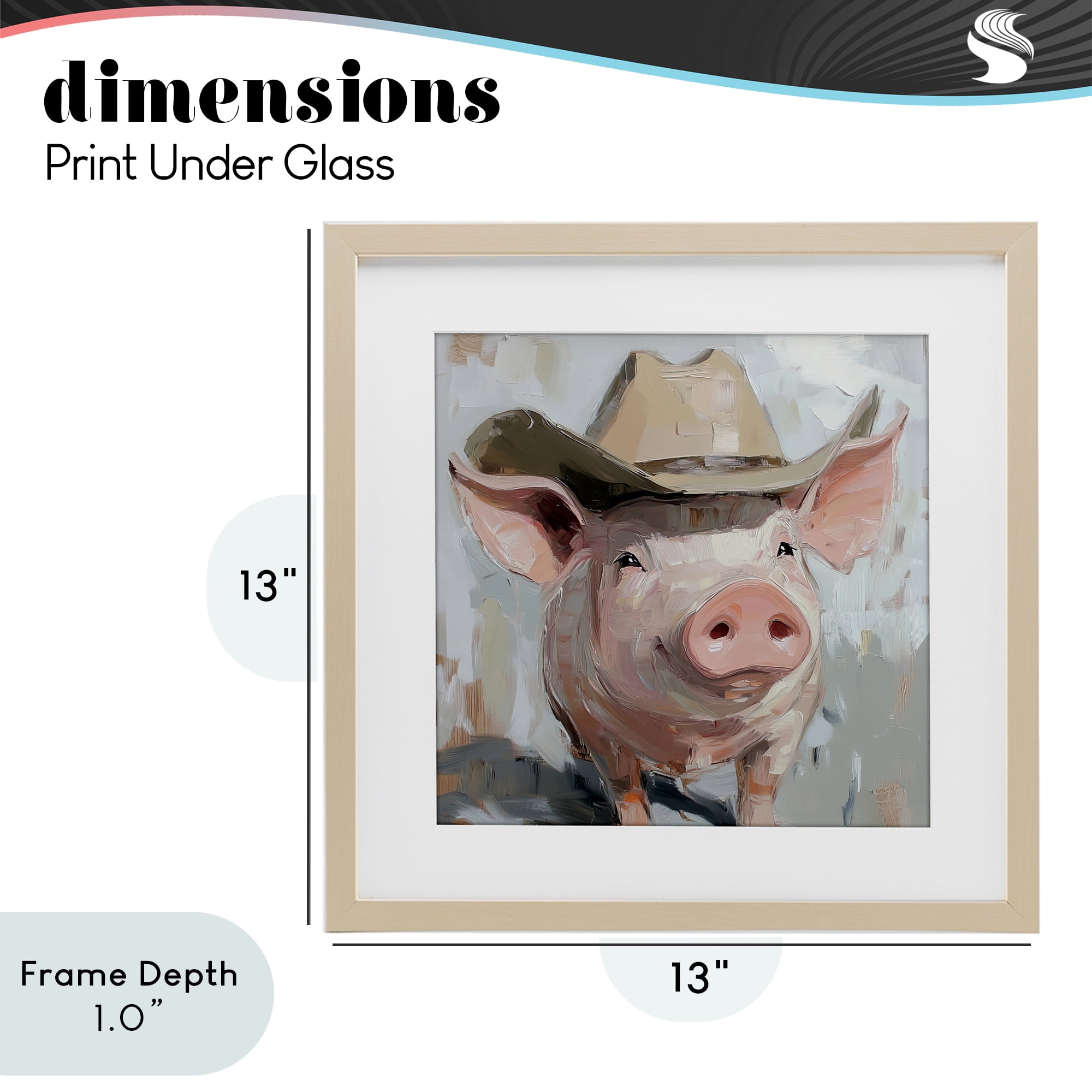 Stupell Industries Cowboy Chester Pig Birch Framed Print Under Glass, design by Tina LeCour