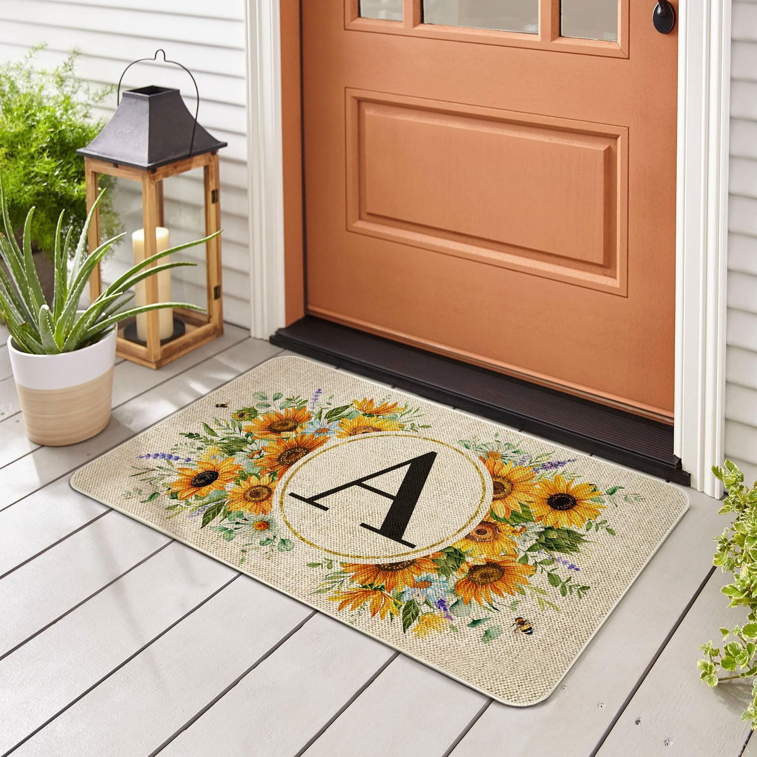Summer Sunflower Monogram Letter A Door Mat 30 X 17 Inch Family Last Name Initial Welcome Doormat Indoor Outdoor Entrance Floor Rug Non Slip Spring Summer Decor Rubber Mats
