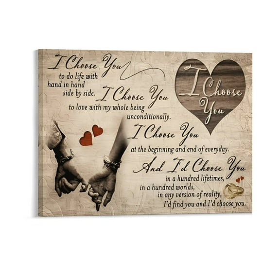 Painting I Choose You To Do Life With Hand In Hand Side By Side Couple Poster Wrapped Wooden Frame Wall Decor,,Canvas Wall Art for Living Room,Bedroom,Office,Ready to Hang