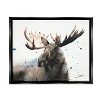 Stupell Industries Majestic Moose Watercolor Painting with Blue Splatter Jet Black Framed Floating Canvas Wall Art, 24x30, by Eric Sweet