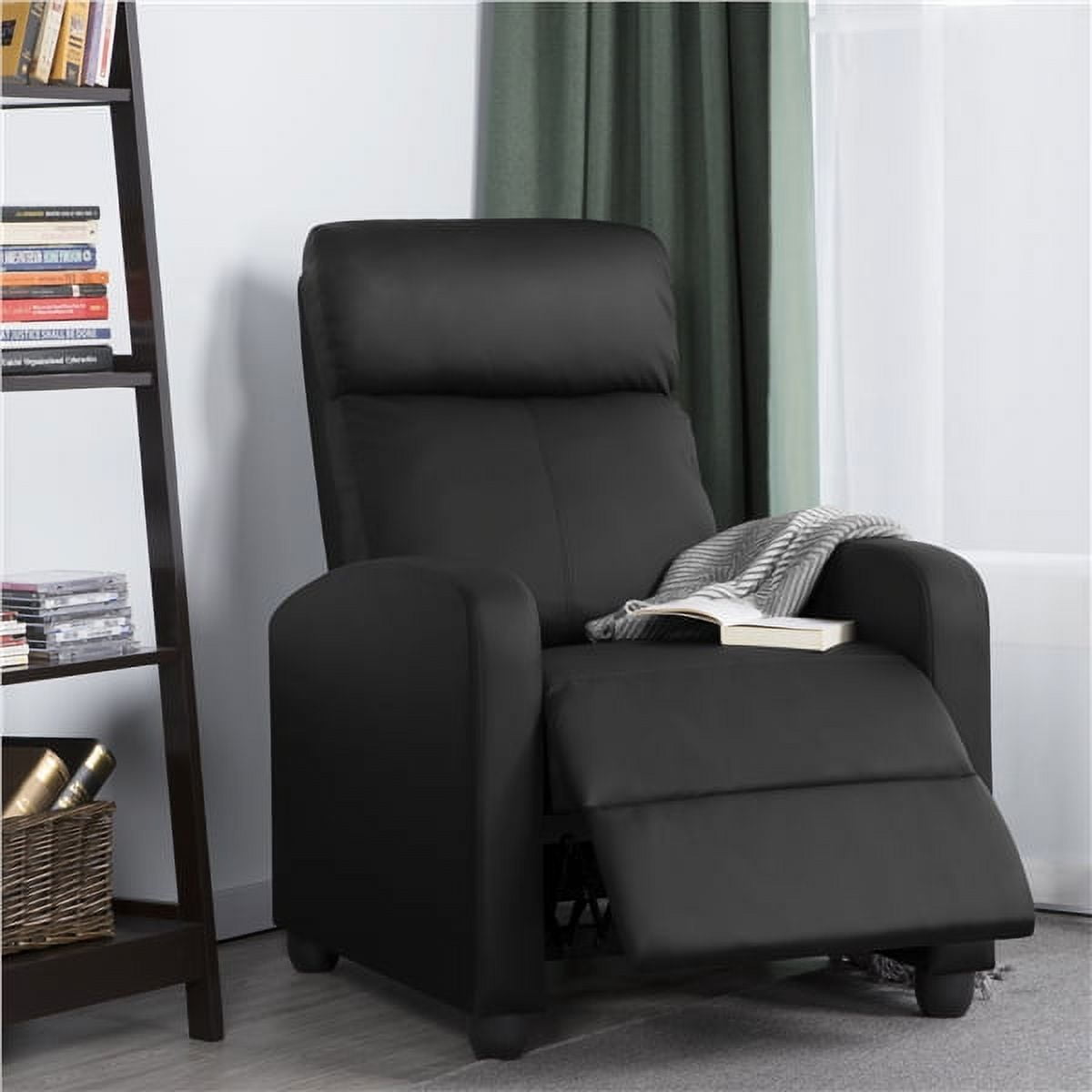 Alden Design Faux Leather Push Back Theater Recliner Chair with Footrest for Livingroom, Black