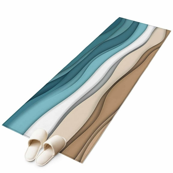 Teal Brown Ombre Runner Rug 2x6 FT, Non Slip Hallway Carpet, Modern Abstract Moire Aesthetics Washable Soft Floor Carpet Throw Runner Carpet Long Rug for Entryway Kitchen Bedside Sliding Door