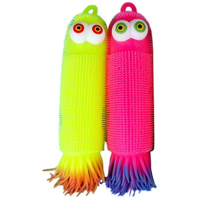 Calamar de oruga elástico con purpurina, paquete de 2 juguetes de pelota antiestrés, juguetes para aliviar la ansiedad y el estrés para adultos, adolescentes y niños (color al azar) Ormromra WRLF-310