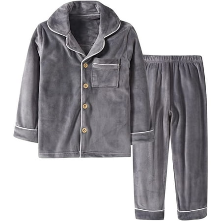 

2PCS/Set Children Household Flannel Pajama Suit for Winter 130 Gray