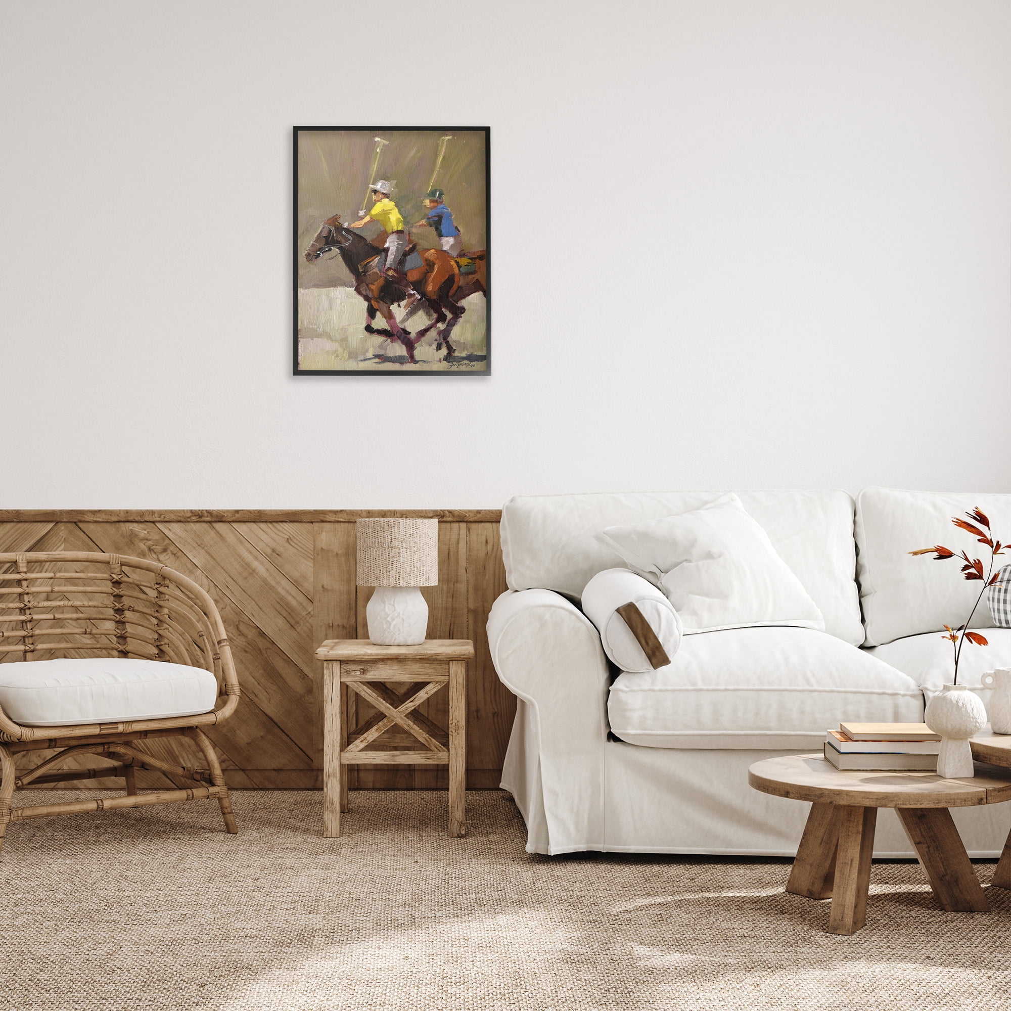 Stupell Industries Galloping Polo Players Animals & Insects Painting Black Framed Art Print Wall Art, 24 x 30