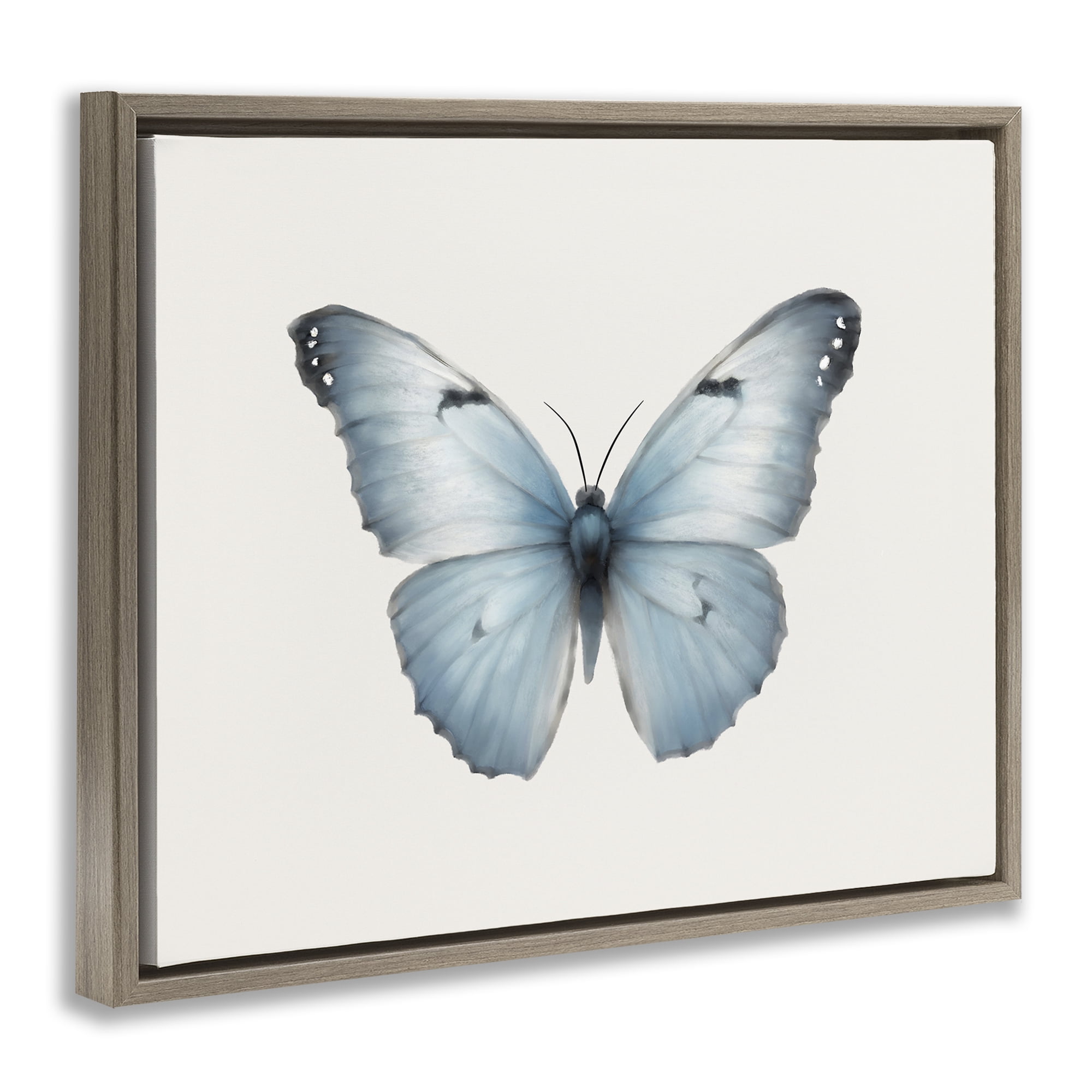 Stupell Industries Blue Symmetrical Butterfly Animals Painting Brown Floater Framed Canvas Art Print Wall Art, 21 x 17
