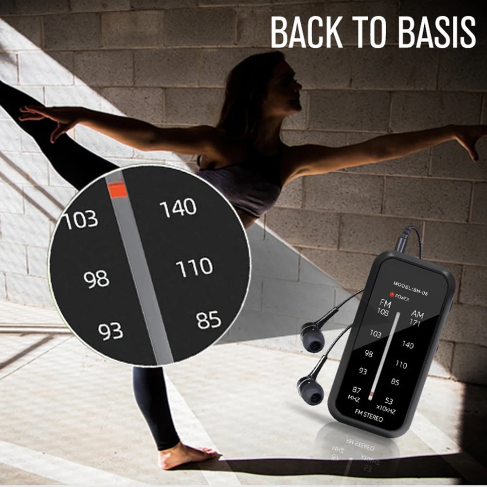 Accreate SH05 AM/FM Battery Powered Portable Pocket Radio with Headphone Jack, Black