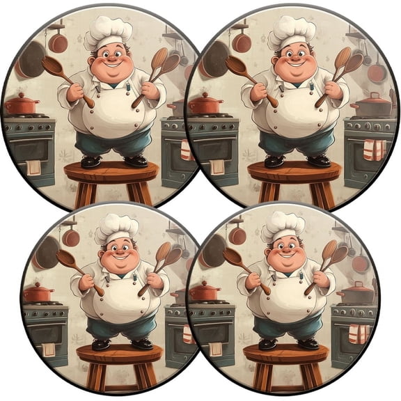 Electric Stove Burner Covers, Set of 4, Round Burner Cover,8 and 10 Inch,Chubby Chef Holding Spoons