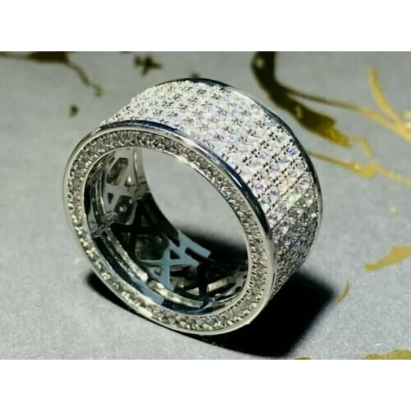 Men's Cluster Band Ring 3Ct Round Cut Lab-Created Diamond 14K White Gold Plated Silver