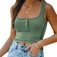 thumbnail image 4 of Summer Women Rib Tanks Squared Neck Camisole Basic Crop Tank Top Button Sleeveless Camis Slim Shirt, 4 of 6