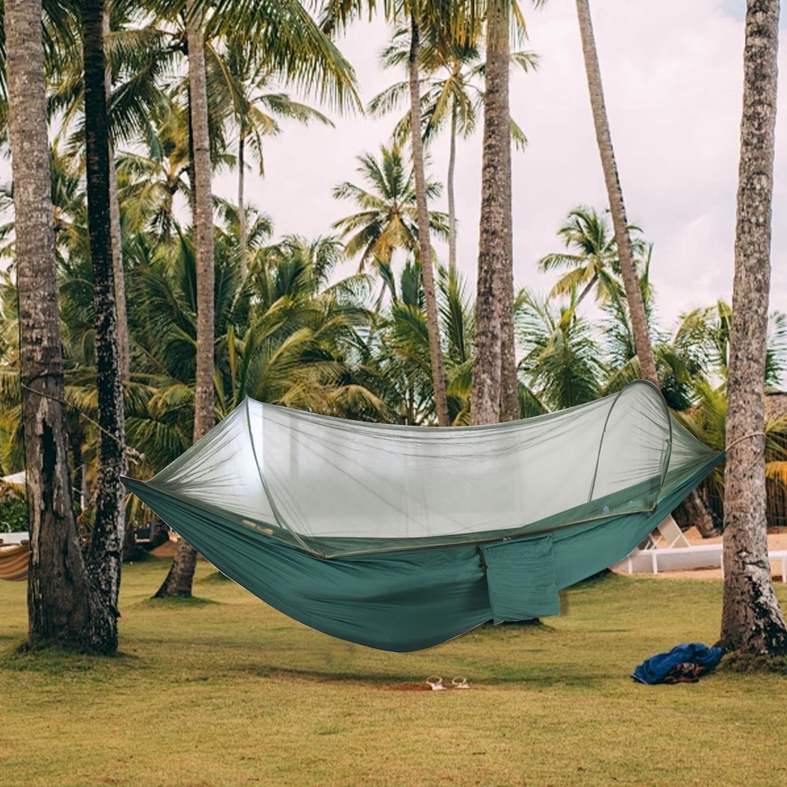 Ranliy Camping Hammock with Mosquito Net, Lightweight Hanging Hammocks Tree Straps Swing Hammock Bed for Outdoor Backpacking Backyard Hiking