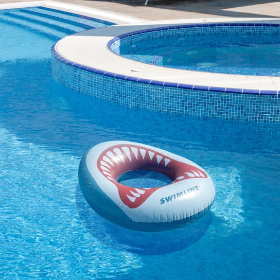 Swim Central Inflatable Kids Shark Mouth Pool Ring - 38" - White and Gray