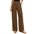 thumbnail image 2 of Women Wide Leg Pants High Waisted Spring Business Casual Outfits Trousers Palazzo Pants Pockets Brown L, 2 of 7