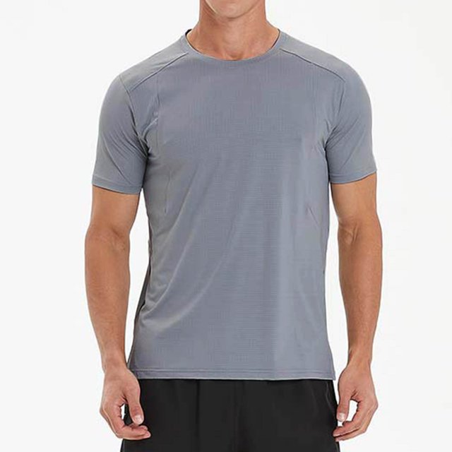 Workout Shirt Men Compression Fit Quick Drying Gym Shirts Mesh Breathable Short Sleeve Crew Neck Running Fishing Hiking Top
