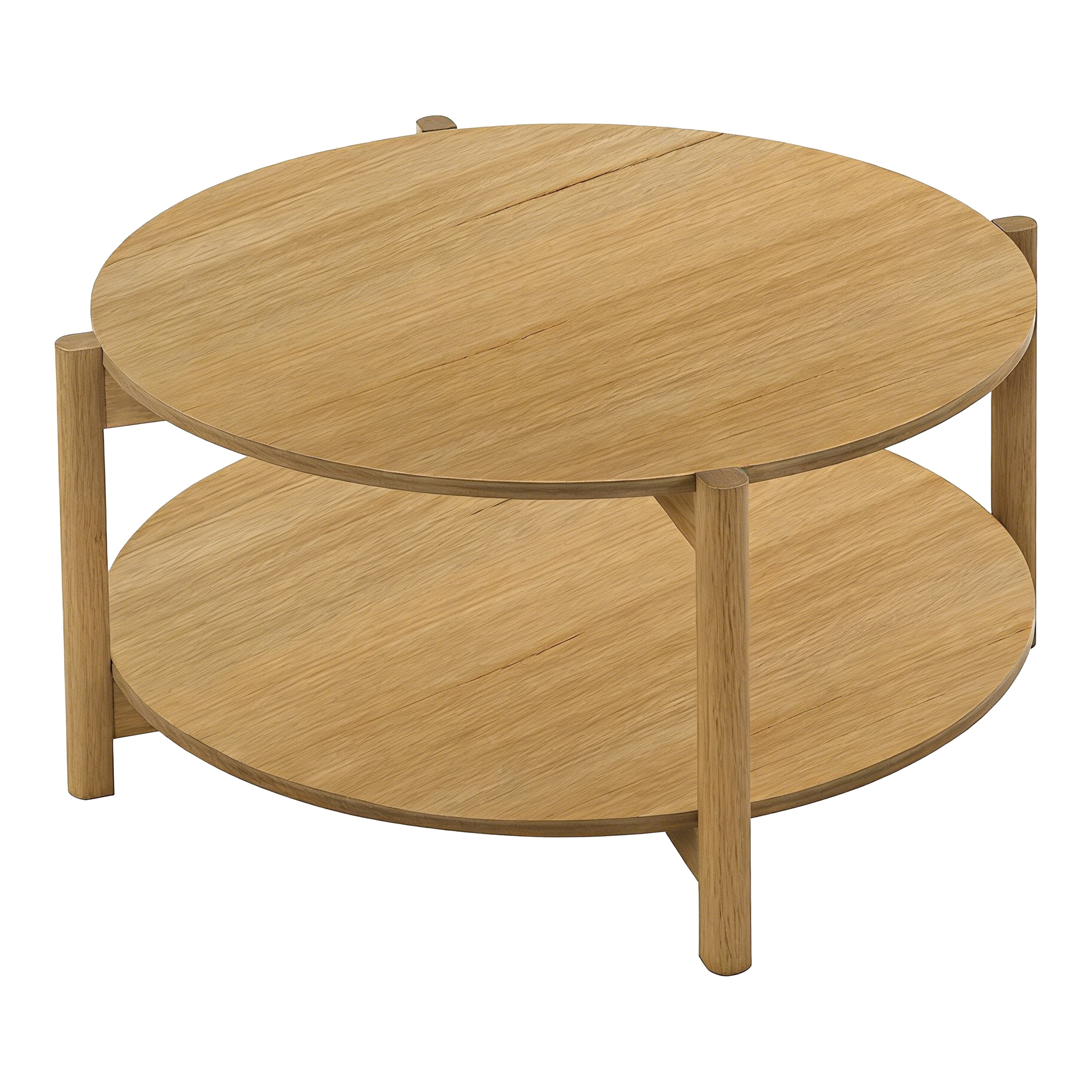 Furniture of America Afra Modern Wood Round Coffee Table with Open Bottom Shelf, Natural