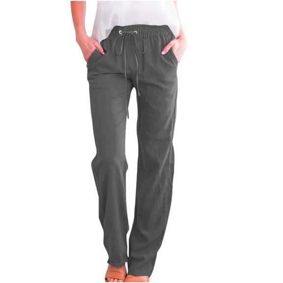 Lovzfmll Pants for Women, Fashion Womens Casual Solid Color Elastic Loose Pants Straight Wide Leg Trousers Pants Dark Gray 2XL