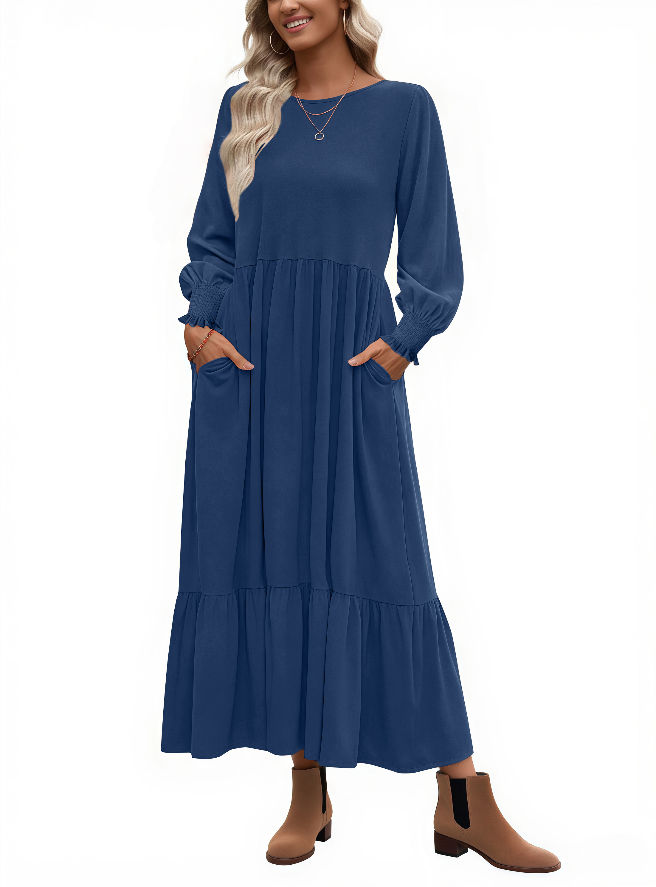 UVN Women's Pleated Long Sleeve Casual Dress photo 7
