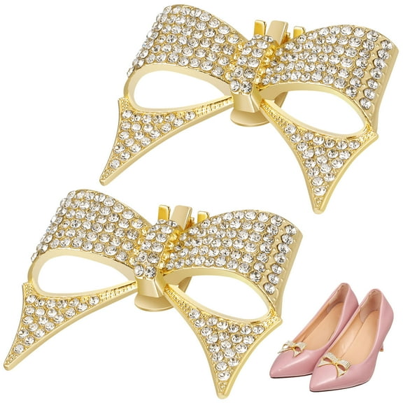 Raindrops 1 Pair Decorative Golden Bow Shoe Clips for Wedding and Daily Wear