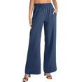 thumbnail image 1 of Pantalones casuales rectos para mujer: bolsillos laterales, para todas las estaciones, poliéster, color liso básico, tallas S-XXL, 1 of 5