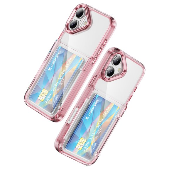 Wallet Case for iPhone 16 with 2 Credit Card Holder Slot, Luxury Ultra Slim Shockproof Hybrid Heavy Duty Protection Clear Thin Phone Cover Compatible with iPhone 16 - Pink
