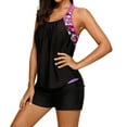 thumbnail image 5 of Women's Black Blouson Style Floral T-back Tankini Top, 5 of 5