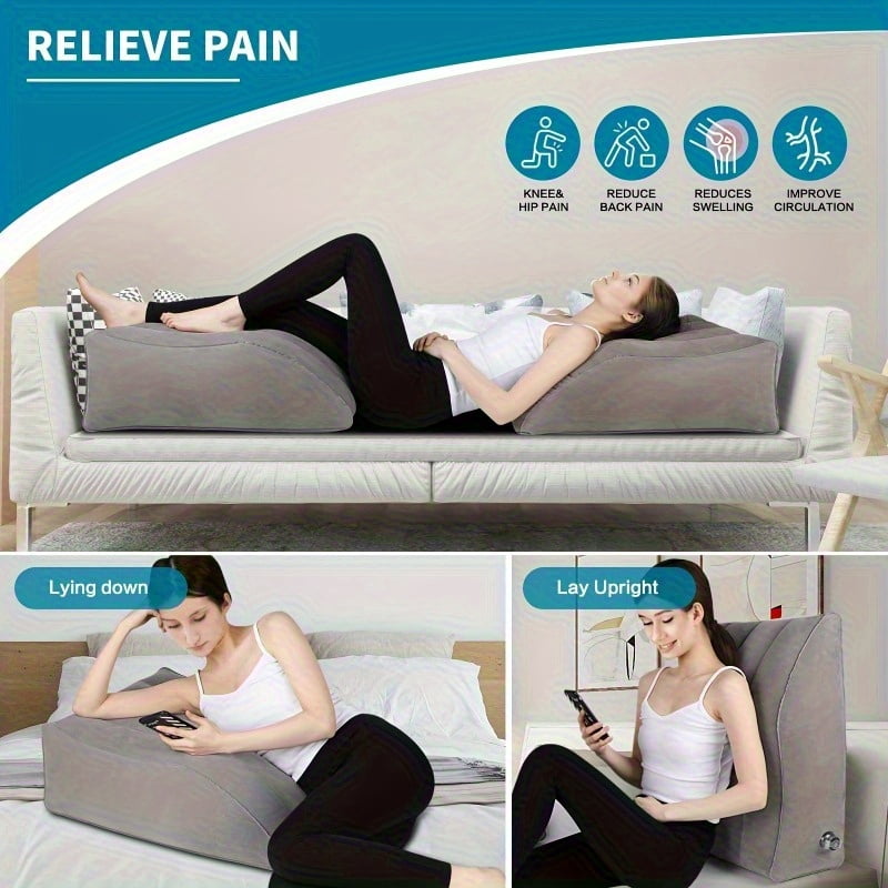 Leg Elevating Pillow, Inflatable Wedge Pillows for Sleeping, Leg Pillow Elevation Blood Circulation and Reduce Swelling, Comfort Bolster Pillow for Legs for Pregnant, Surgery and Injury