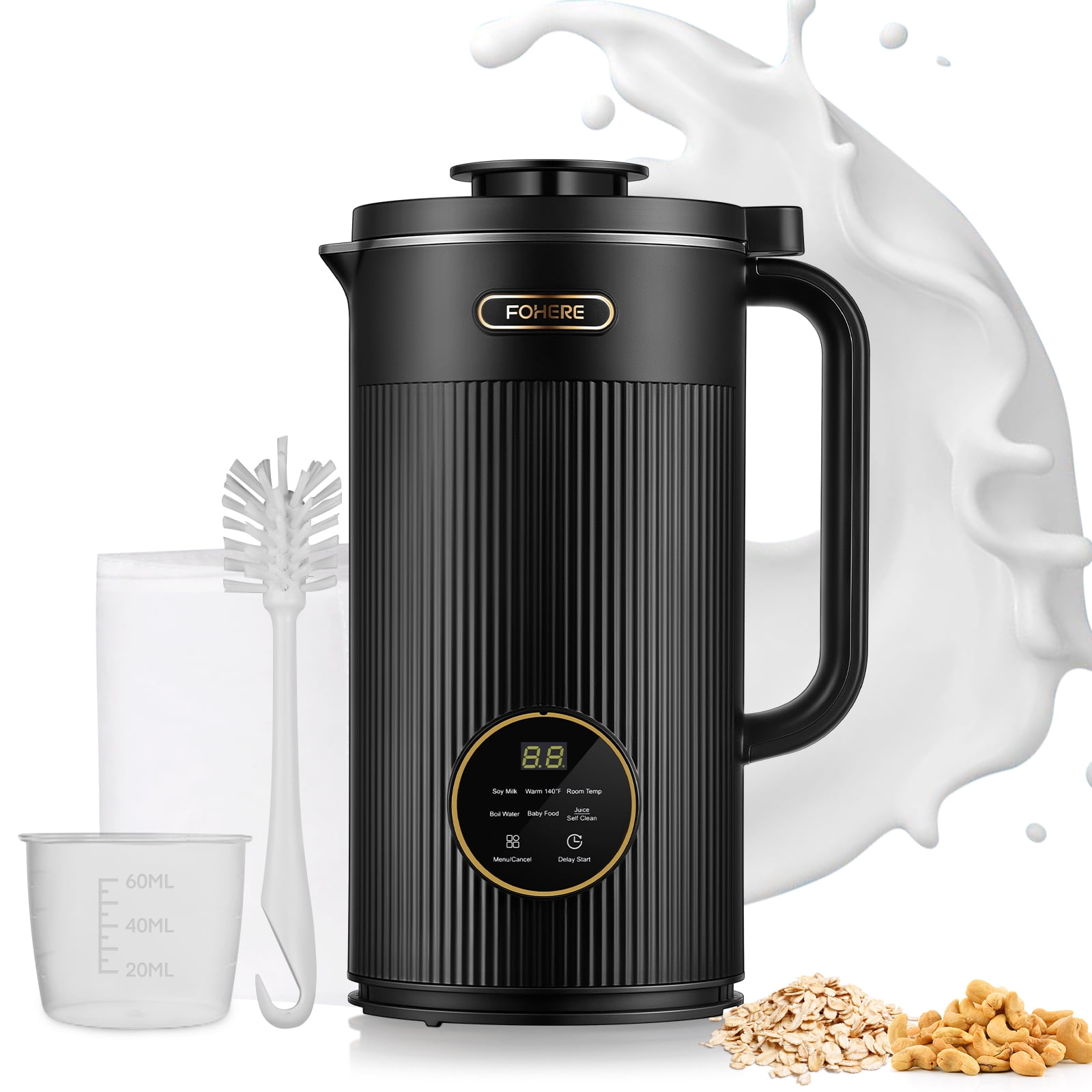 Nut Milk Machines FOHERE 35oz Automatic Maker, 800W Homemade Plant Milk, Oat, Soy, Juice and Free-Dairy Drinks, With Delay Start/Self-Clean/Keep Warm/Boil