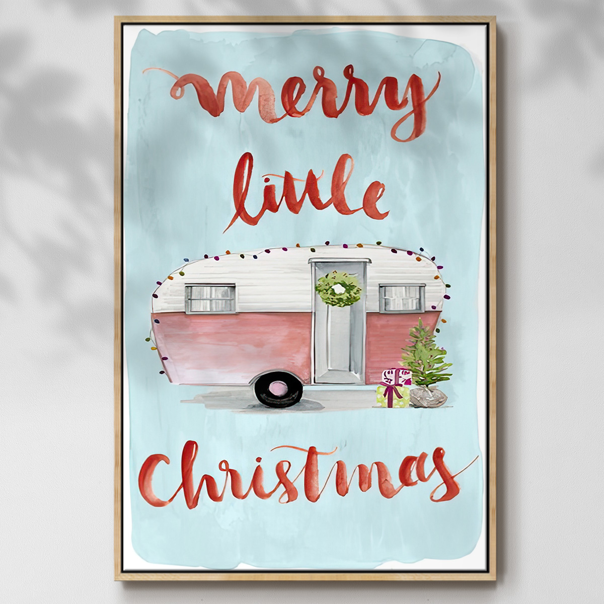 Christmas Cars Collection B - Framed Gallery Wrapped Holiday Canvas - 25 x 37 - Natural Wood Frame