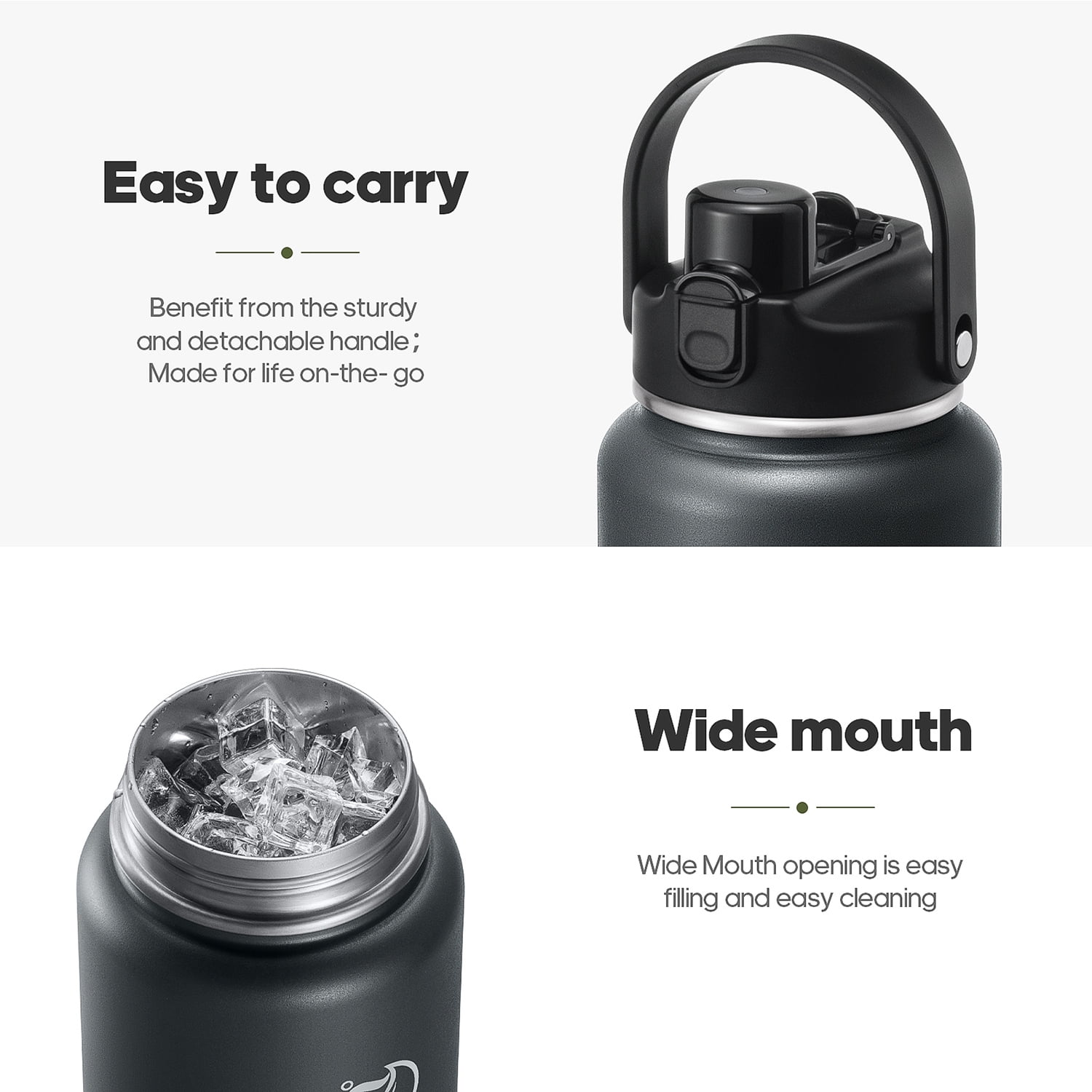 GEDUX 64 oz Insulated Stainless Steel Water Bottle, Half Gallon Water Bottle with 2-in-1 Chug & Straw Lid and Handle, Leak Proof Wide Mouth Vacuum Tumbler for Gym Travel