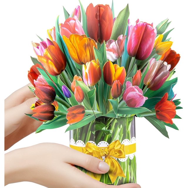 CNLITIHEKA Tulips Pop Up Flower Bouquet Cards, Flower Bouquet Popup Greeting Cards, Teacher's Day Card, Mother's Day Card, with Blank Note Card and Envelope, Get Well Soon Cards, All Occasions.