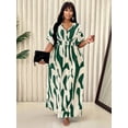 thumbnail image 4 of Green Plus Size Women V-Neck Wrap Maxi Dress With Abstract Brushstroke Print Casual Elegant Summer Dress, 4 of 6