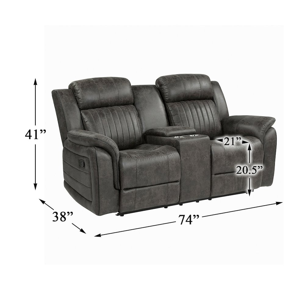 Lexicon Centeroak Microfiber Double Reclining Loveseat with Center Console Gray
