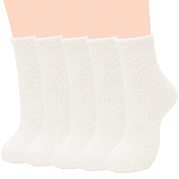 Zando Womens Fuzzy Socks White Socks Cozy Socks Fluffy Socks for Women Fleece Socks 5 Pairs White