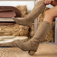 thumbnail image 6 of Boots for Women Mid‑Calf Chunky Block Heel Riding Boots Stretchy Knit Comfort for Fall Winter Casual Wear, 6 of 8