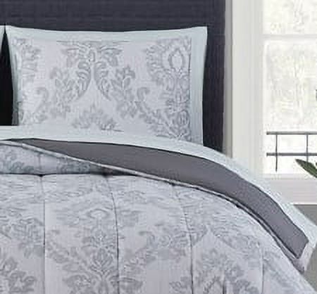 Mainstays Gray Pinstripe Damask 8-Piece Bed-in-a-Bag Bedding Set with Sheet Set, Queen