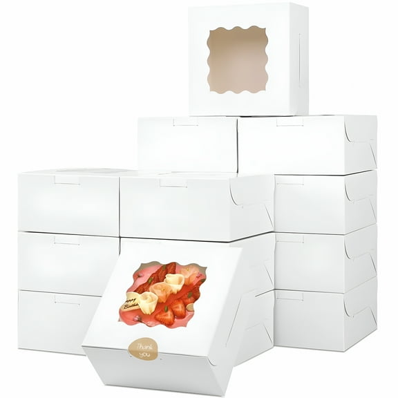 CCOCC Cookie Boxes With Window [10 Pack] - Extra Thick&Oil Resistant - White/Brown Bakery Boxes for Dozen Cookies,Treats,Dessert&Pastries