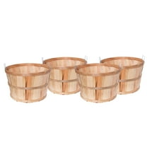 Lehman's Handcrafted Bushel Baskets, Vintage Style USA Made Poplar Wood with Wire Handles, 11.75 x 17.75 inches, Set of 4