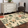 thumbnail image 4 of Vintage Botanical Area Rug 3x5 FT, Non Slip Entryway Bedside Carpet, Boho Plants Wildflower Mushroom Leaf Washable Soft Floor Carpet Indoor Mat Non-Shedding Throw Rug for Dorm Kitchen Home Office, 4 of 9