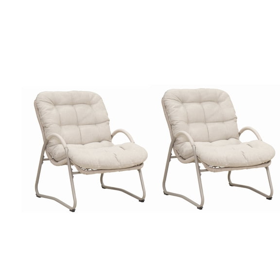 FFZ Outdoor Patio Lounge Chair Set of 2 with Iron Frame and Plastic Wicker, 33.5 x 26.4 x 35.8 inch, Off White